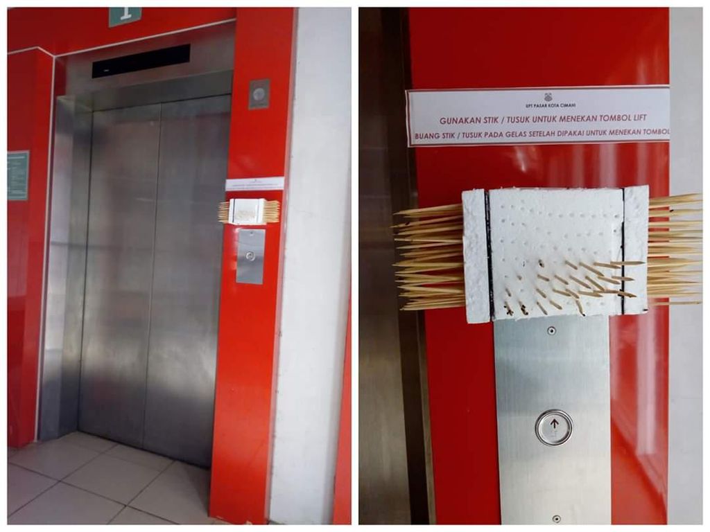 Cegah Corona, Pasar di Cimahi Pakai Tusuk Gigi untuk Pencet Tombol Lift Cegah Corona, Pasar di Cimahi Pakai Tusuk Gigi untuk Pencet Tombol Lift