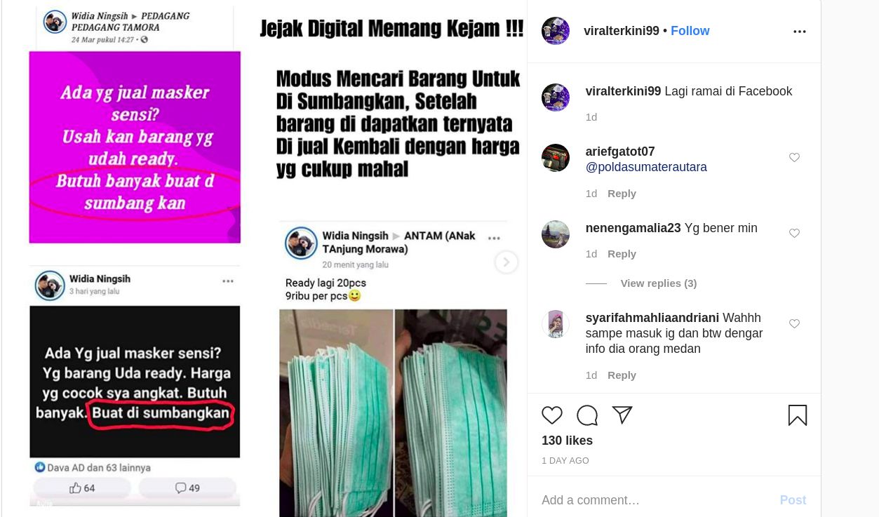Unggahan penimbun masker yang jadi buron