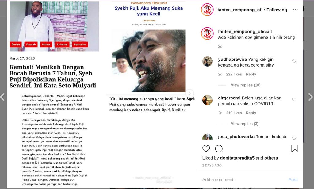 unggahan berita Syekh Puji nikah lagi8 dnegan bocah 7 tahun