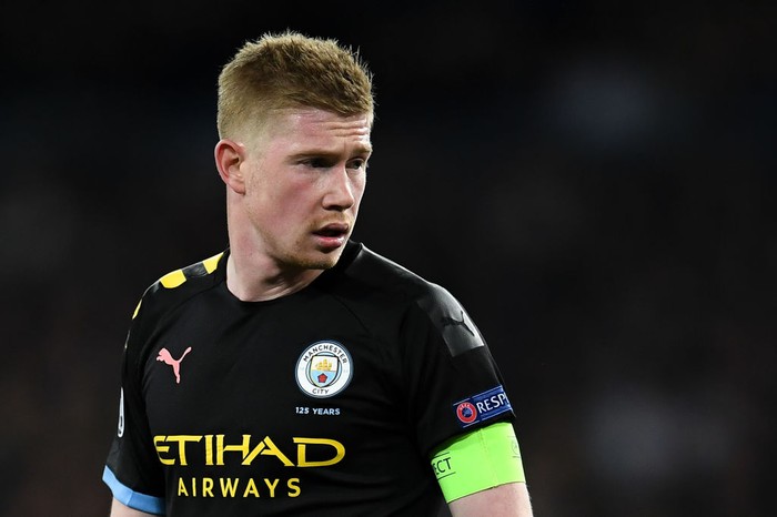 MADRID, SPAIN - FEBRUARY 26: Kevin De Bruyne of Manchester City FC looks on during the UEFA Champions League round of 16 first leg match between Real Madrid and Manchester City at Bernabeu on February 26, 2020 in Madrid, Spain. (Photo by David Ramos/Getty Images)