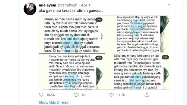 Unggahan Thread Twitter Curhatan Suami