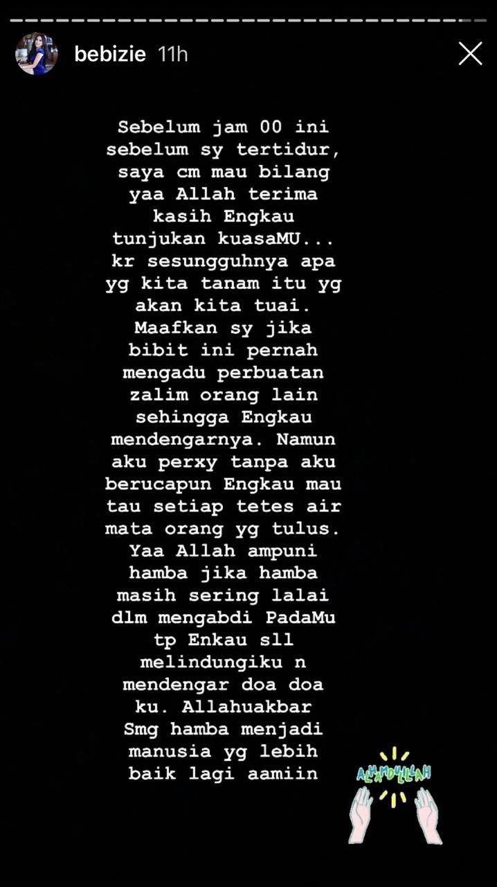 Unggahan Instagram Story Bebi Zie