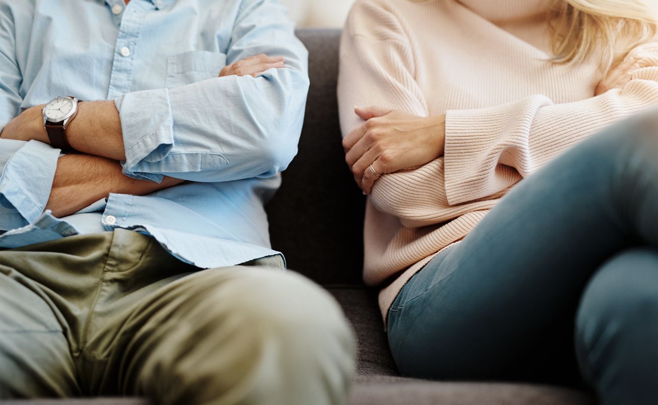 Jealousy, cheating or infidelity in relationship concept. Sad upset couple. No trust. Jealous wife or cheating husband. Married man and woman fighting. Silent treatment and communication problem.