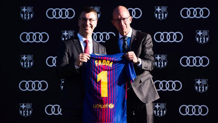 Jordi Cardoner MONTMELO, SPAIN - NOVEMBER 30: Director Guillermo Fadda of Audi Spain and Vice president Jordi Cardoner of FC Barcelona pose for a photograph during the Audi Car handover to the players of FC Barcelona on November 30, 2017 at Circuit de Barcelona-Catalunya in Montmelo, near Barcelona, Spain. (Photo by Alex Caparros/Getty Images For AUDI)