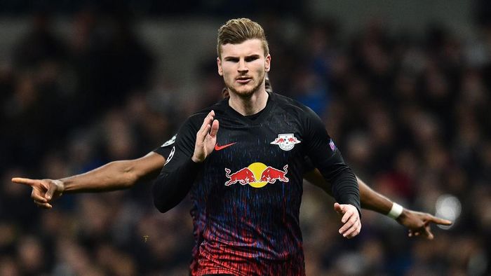 Werner RB Leipzigs German striker Timo Werner celebrates scoring the opening goal from the penalty spot during the UEFA Champions League round of 16 first Leg football match between Tottenham Hotspur and RB Leipzig at the Tottenham Hotspur Stadium in north London, on February 19, 2020. (Photo by Glyn KIRK / IKIMAGES / AFP)