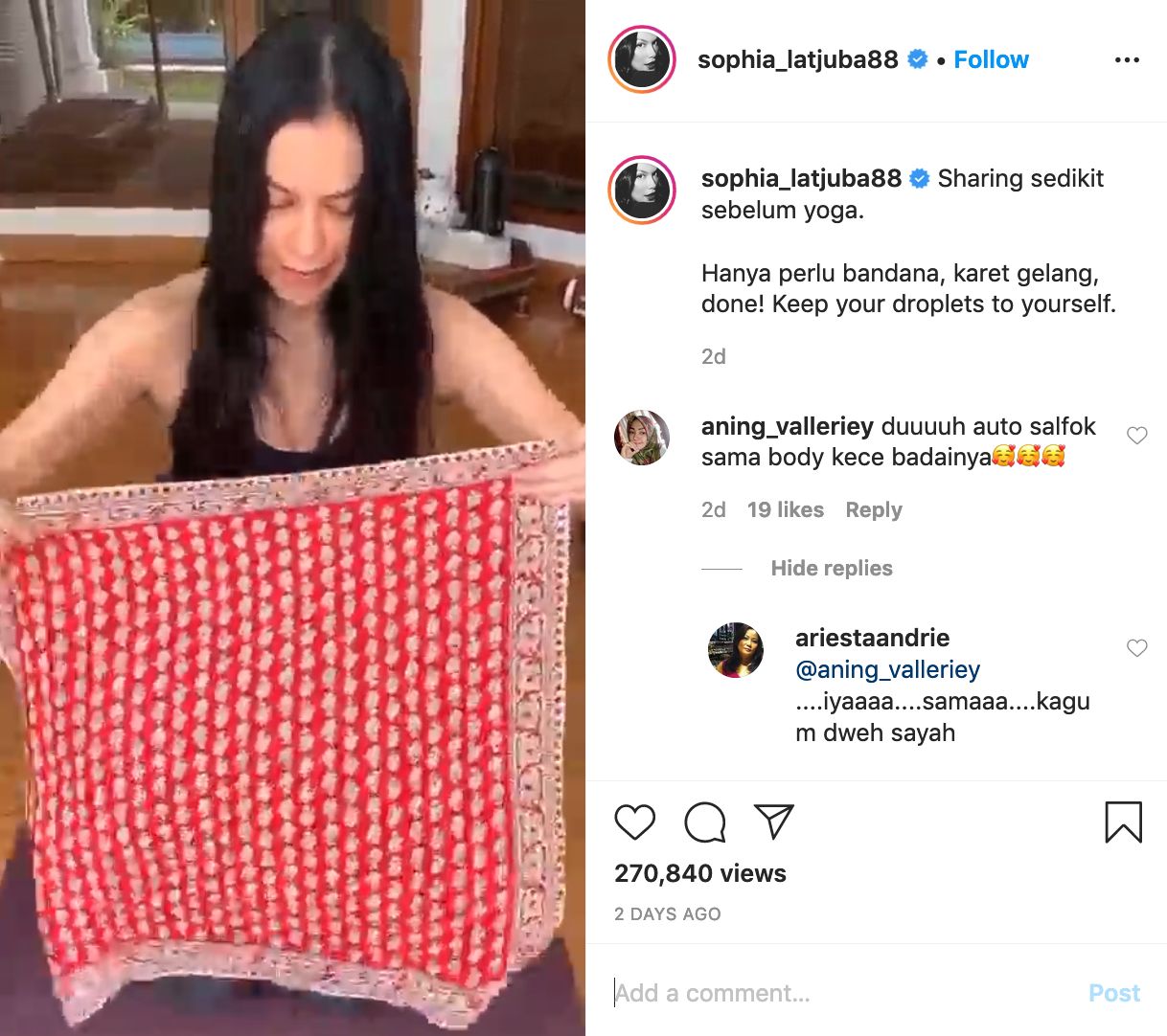 Sophia Latjuba Bikin Masker dari Bandana, Netizen Salah Fokus Bilang Cantik