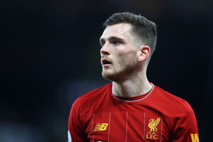 andrew robertson liverpool liga inggris premier league WATFORD, ENGLAND - FEBRUARY 29: Andrew Robertson of Liverpool in action during the Premier League match between Watford FC and Liverpool FC at Vicarage Road on February 29, 2020 in Watford, United Kingdom. (Photo by Richard Heathcote/Getty Images)