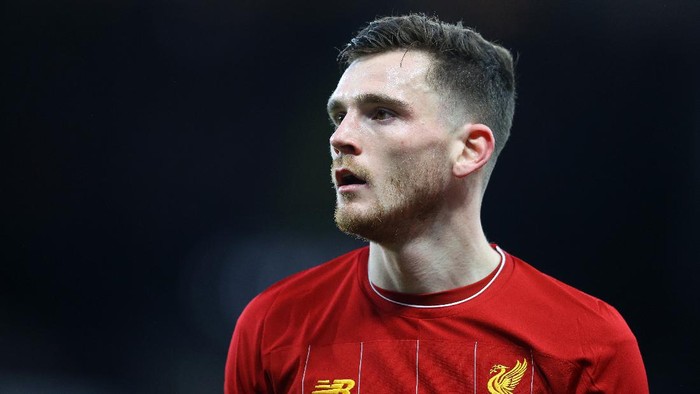 WATFORD, ENGLAND - FEBRUARY 29: Andrew Robertson of Liverpool in action during the Premier League match between Watford FC and Liverpool FC at Vicarage Road on February 29, 2020 in Watford, United Kingdom. (Photo by Richard Heathcote/Getty Images)