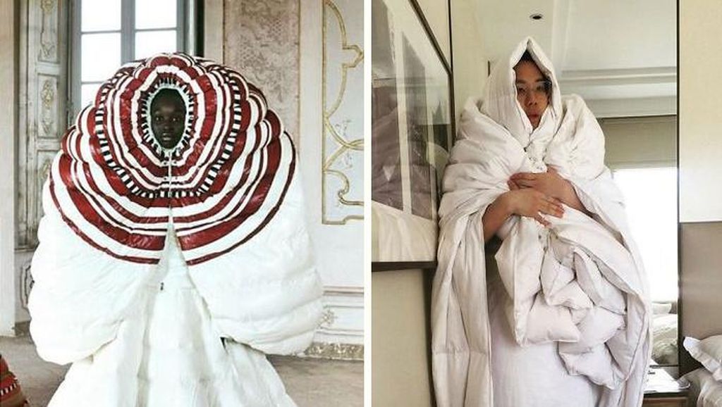Foto Kocak Netizen Adu Kreatif Tiru Baju High-Fashion saat Karantina