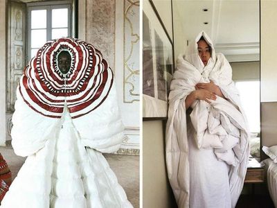 Foto Kocak Netizen Adu Kreatif Tiru Baju High-Fashion saat Karantina