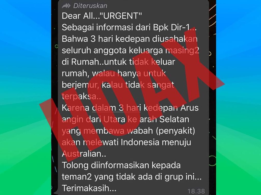 Beredar Kabar Arus Angin Bawa Penyakit dalam 3 Hari ke Depan, BMKG: Hoax Beredar Kabar Arus Angin Bawa Penyakit dalam 3 Hari ke Depan, BMKG: Hoax