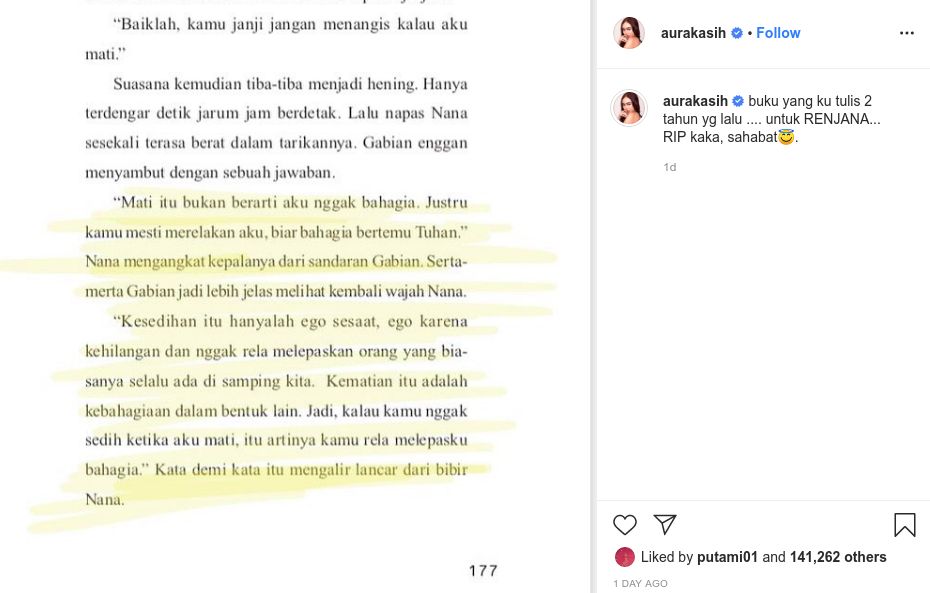 Potongan paragraf buku Renjana karya Aura Kasih