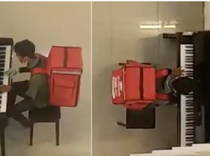 Keren! Tunggu Ambil Makanan Driver Ojol Ini Main Piano