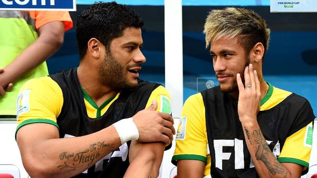 Hulk, Neymar during the 2014 FIFA World Cup Brazil Third Place Playoff match between Brazil and the Netherlands at Estadio Nacional on July 12, 2014 in Brasilia, Brazil.