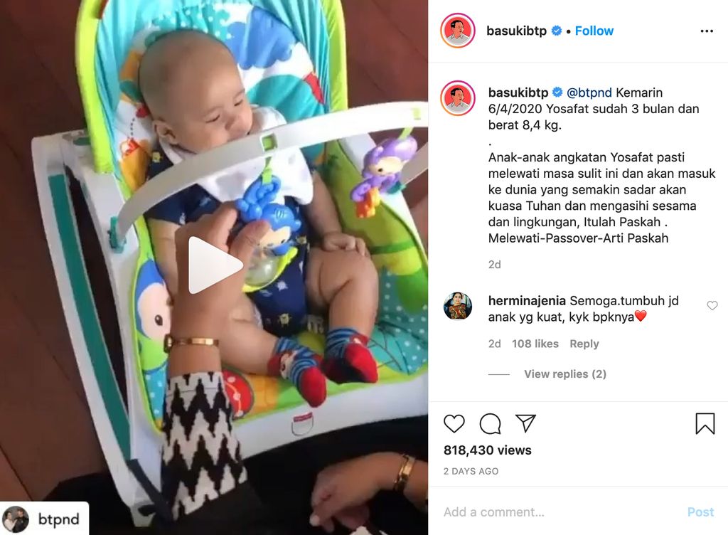 Ahok Main Bareng Putranya yang Berusia 3 Bulan, Netizen: Ternyata Bapak Bisa Momong