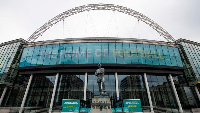 LONDON, ENGLAND - MARCH 17: A general view  Wembley Stadium on March 17, 2020 in London, England. Euro 2020 has been postponed by one year until 2021 because of the coronavirus pandemic.  European footballs governing body made the decision during an emergency video conference involving major stakeholders on Tuesday.  (Photo by Justin Setterfield/Getty Images)