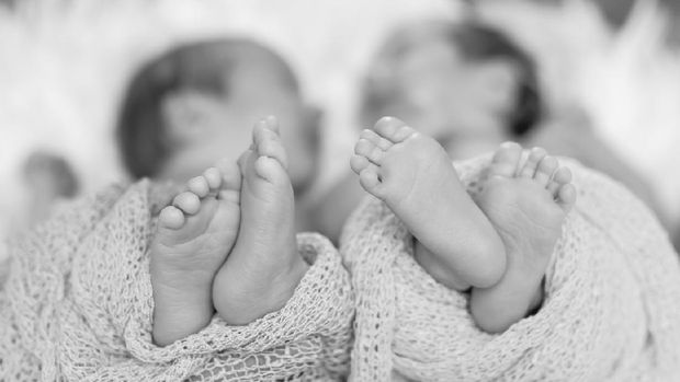 Baby Twins Feet, black and white
