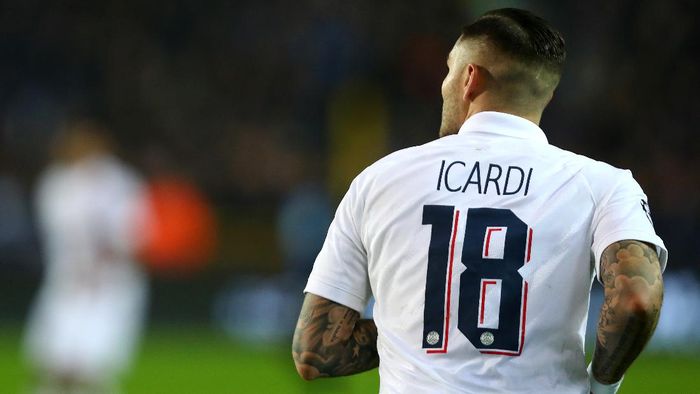 BRUGGE, BELGIUM - OCTOBER 22:  Mauro Icardi of PSG in action during the UEFA Champions League group A match between Club Brugge KV and Paris Saint-Germain at Jan Breydel Stadium on October 22, 2019 in Brugge, Belgium. (Photo by Dean Mouhtaropoulos/Getty Images)