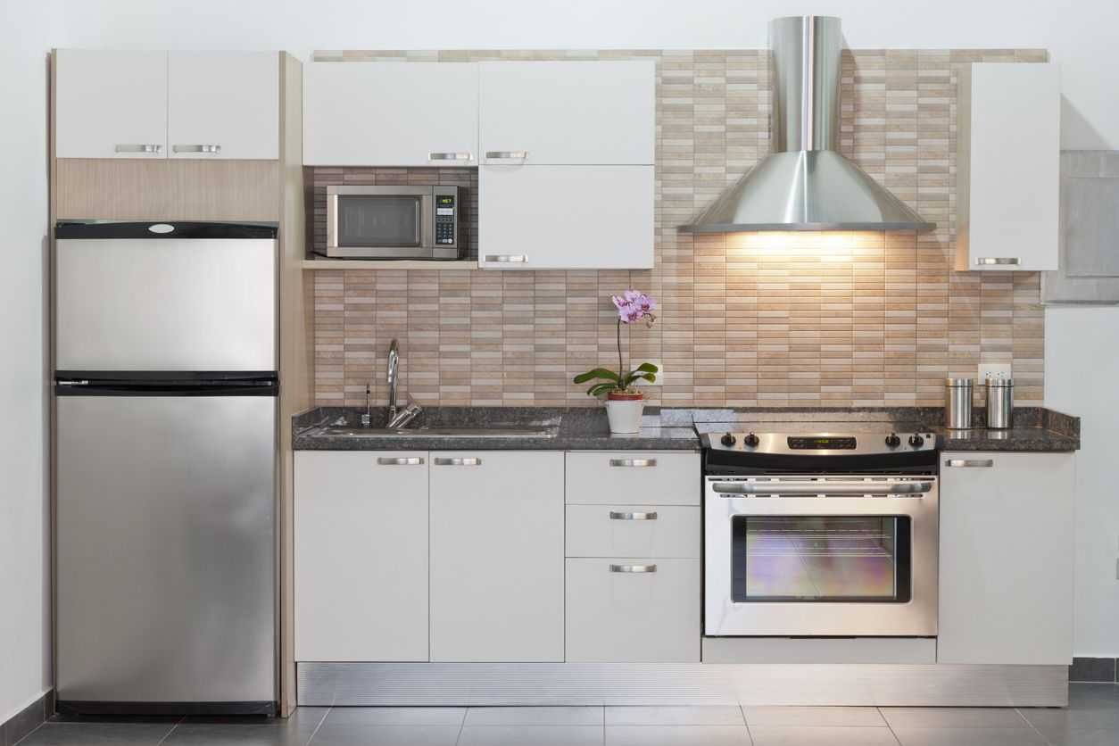 Typical Scandinavian style kitchen interior design. ( 3d render )