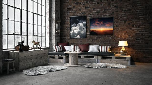 Ruang Tamu Rumah minimalis Gaya Industrial