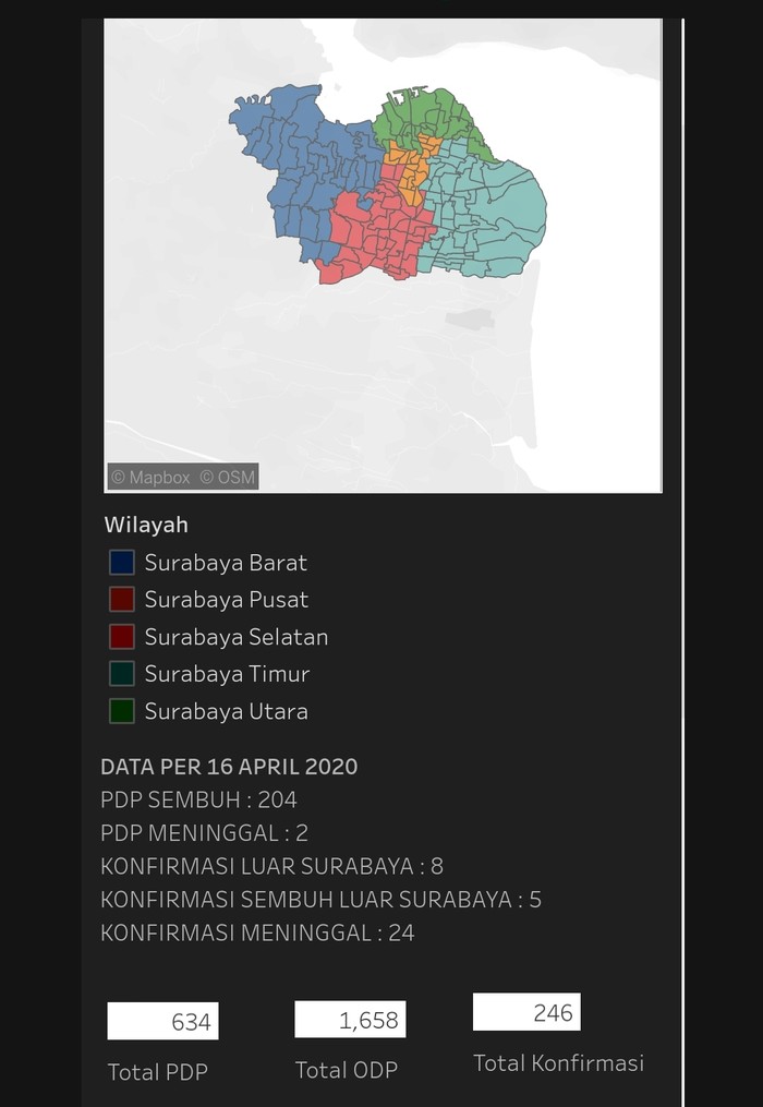 Peta Sebaran Corona di Surabaya Per 16 April Naik 0,82%