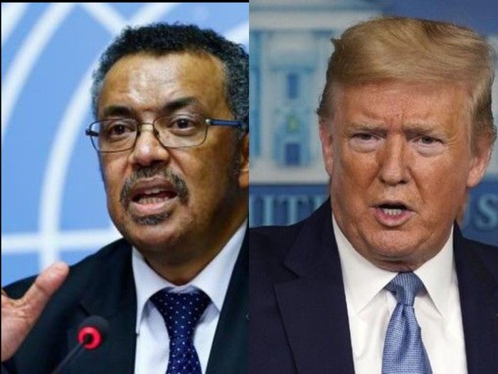 Dirjen WHO Tedros Adhanom dan Presiden AS Donald Trump (sumber: kolase foto dari AP dan AFP)