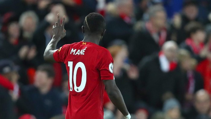 LIVERPOOL, ENGLAND - JANUARY 02: Sadio Mane of Liverpool celebrates after scoring his teams second goal during the Premier League match between Liverpool FC and Sheffield United at Anfield on January 02, 2020 in Liverpool, United Kingdom. (Photo by Clive Brunskill/Getty Images)
