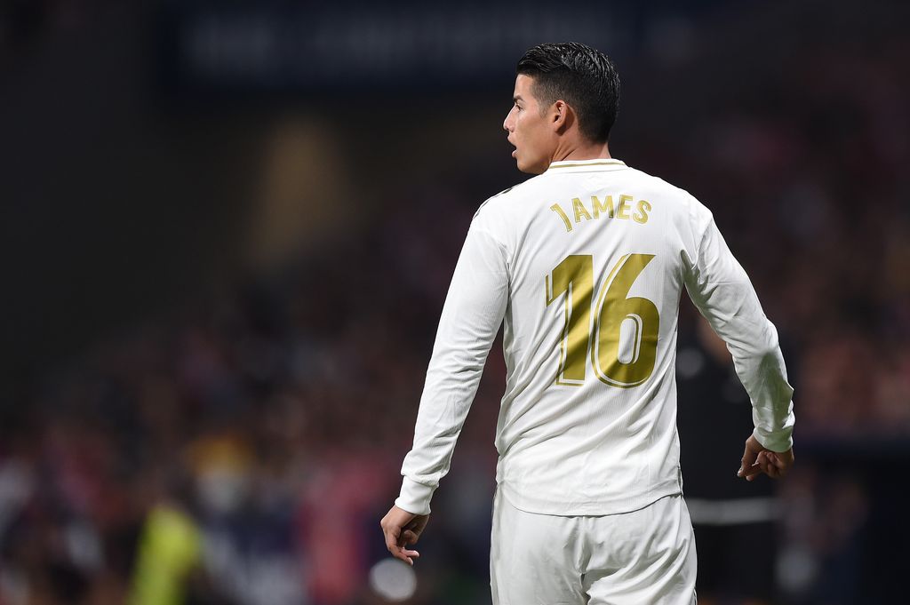 MADRID, SPAIN - SEPTEMBER 28: James Rodriguez of Real Madrid CF looks on during the Liga match between Club Atletico de Madrid and Real Madrid CF at Wanda Metropolitano on September 28, 2019 in Madrid, Spain. (Photo by Denis Doyle/Getty Images)