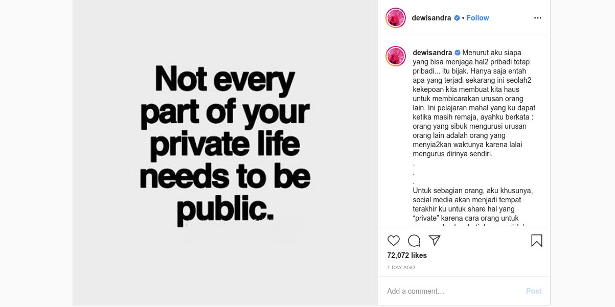 Dukungan Publik Figur untuk Dewi Sandra yang Singgung Soal Privasi