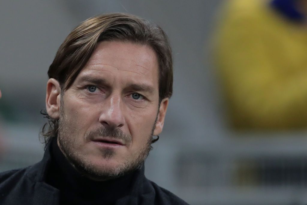 MILAN, ITALY - DECEMBER 06:  AS Roma former player Francesco Totti looks on prior to the Serie A match between FC Internazionale and AS Roma at Stadio Giuseppe Meazza on December 6, 2019 in Milan, Italy.  (Photo by Emilio Andreoli/Getty Images)