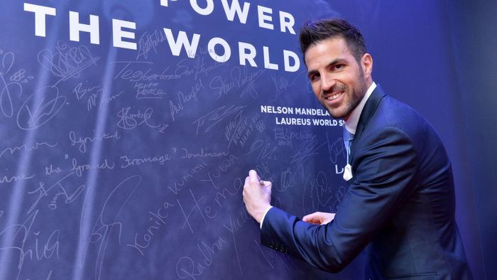 MONACO, MONACO - FEBRUARY 18: Cesc Fabregas at the Nelson Mandela wall during the 2019 Laureus World Sports Awards on February 18, 2019 in Monaco, Monaco. (Photo by Christian Alminana/Getty Images for Laureus)