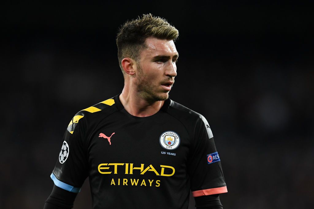 MADRID, SPAIN - FEBRUARY 26: Aymeric Laporte of Manchester City FC during the UEFA Champions League round of 16 first leg match between Real Madrid and Manchester City at Bernabeu on February 26, 2020 in Madrid, Spain. (Photo by David Ramos/Getty Images)