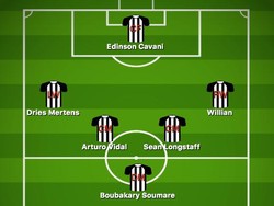 Mungkin akan jadi begini starting XI Newcastle United usai dibeli Pangeran Arab. Di depan ada tiga bintang yang bisa disebut sebagai trisula MWC, MCW, atau malah MEW. (Foto: buildlineup.com)