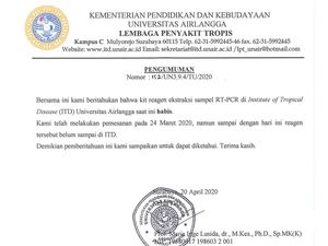 RS Unair Kehabisan Kit Reagen untuk Tes Swab Corona RS Unair Kehabisan Kit Reagen untuk Tes Swab Corona