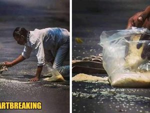 Miris! Tak Punya Uang, Pria Ini Pungut Beras di Jalanan