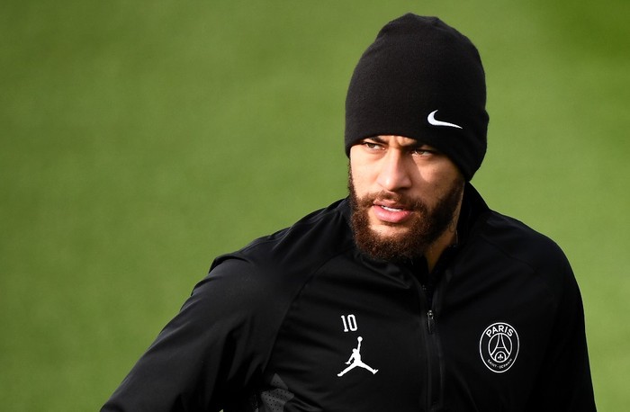 Paris Saint-Germains Brazilian forward Neymar takes part in a training session in Saint-Germain-en-Laye, west of Paris, on March 3, 2020, on the eve of the French Cup football match between Paris Saint-Germain (PSG) and Lyon. (Photo by FRANCK FIFE / AFP)