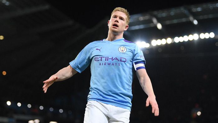 De Bruyne MANCHESTER, ENGLAND - JANUARY 29: Kevin De Bruyne of Manchester City during the Carabao Cup Semi Final match between Manchester City and Manchester United at Etihad Stadium on January 29, 2020 in Manchester, England. (Photo by Shaun Botterill/Getty Images)