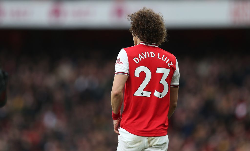 LONDON, ENGLAND - MARCH 07: David Luiz of Arsenal during the Premier League match between Arsenal FC and West Ham United at Emirates Stadium on March 07, 2020 in London, United Kingdom. (Photo by Alex Morton/Getty Images)