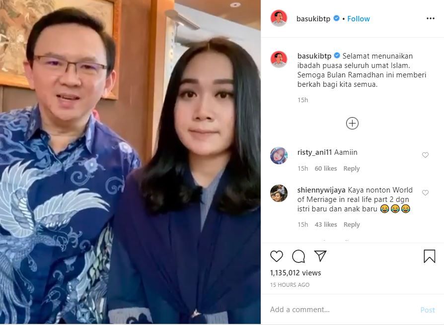 Ahok dan Istri Ucapkan Selamat Puasa Ramadhan, Imbau Warga di Rumah Aja