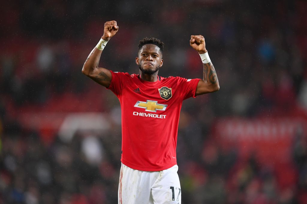 MANCHESTER, ENGLAND - MARCH 08: Fred of Manchester United celebrates after the Premier League match between Manchester United and Manchester City at Old Trafford on March 08, 2020 in Manchester, United Kingdom. (Photo by Laurence Griffiths/Getty Images)
