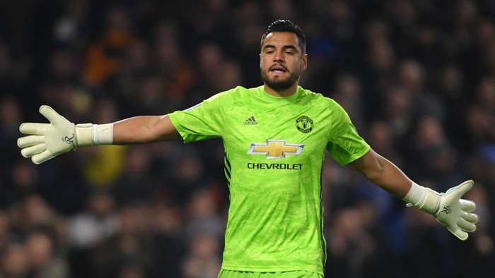 LONDON, ENGLAND - OCTOBER 30: Sergio Romero of Manchester United reacts during the Carabao Cup Round of 16 match between Chelsea and Manchester United at Stamford Bridge on October 30, 2019 in London, England. (Photo by Mike Hewitt/Getty Images)
