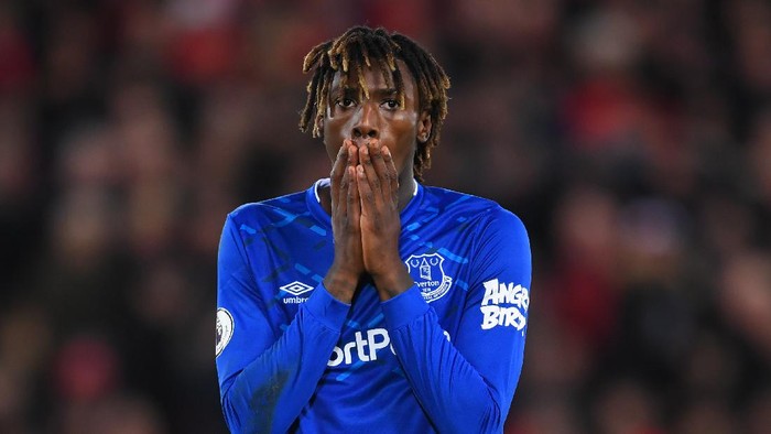 LIVERPOOL, ENGLAND - DECEMBER 04: Moise Kean of Everton reacts after a missed shot during the Premier League match between Liverpool FC and Everton FC at Anfield on December 04, 2019 in Liverpool, United Kingdom. (Photo by Laurence Griffiths/Getty Images)