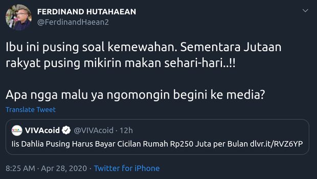 Cuitan menyindir Iis Dahlia.