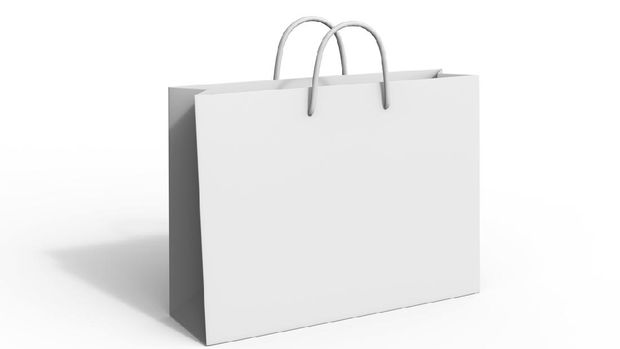 White blank shopping paper bag isolated on white background for mock up and template design.