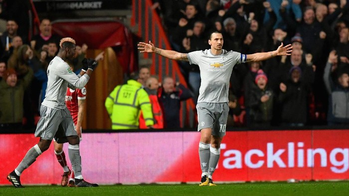 BRISTOL, ENGLAND - DECEMBER 20:  Zlatan Ibrahimovic of Manchester United celebrates after scoring his sides first goal during the Carabao Cup Quarter-Final match between Bristol City and Manchester United at Ashton Gate on December 20, 2017 in Bristol, England.  (Photo by Dan Mullan/Getty Images)