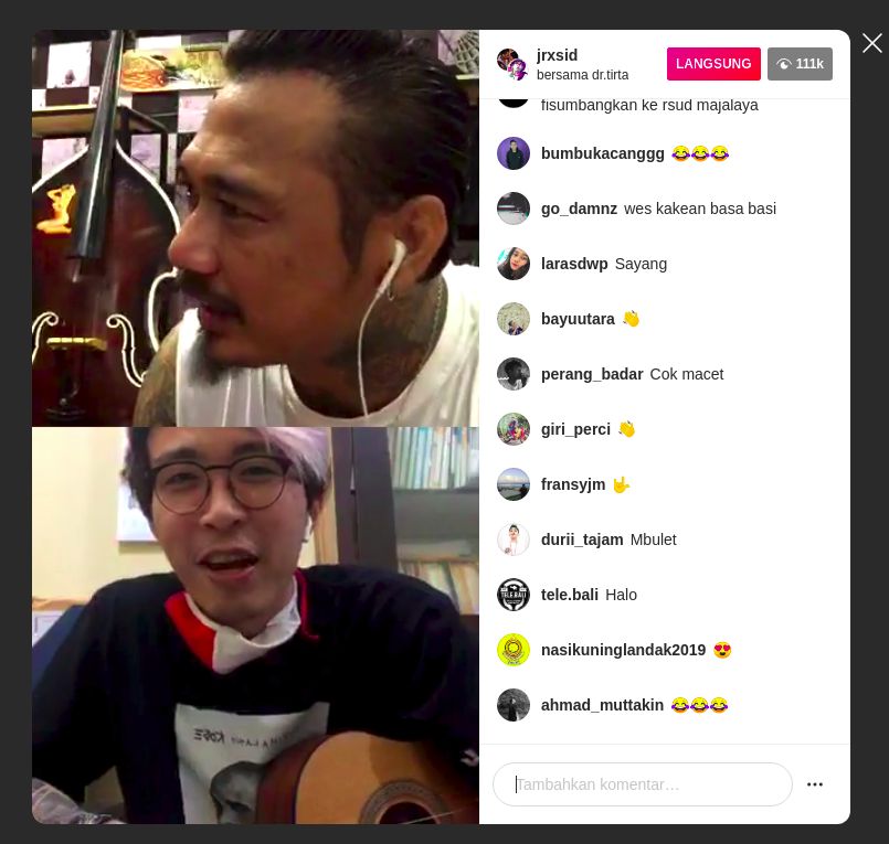 Instagram Live Jerinx dan dokter Tirta