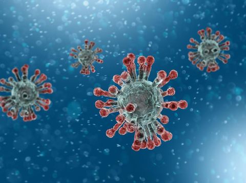 Microscopic view of Coronavirus, a pathogen that attacks the respiratory tract. Analysis and test, experimentation. Sars. 3d render