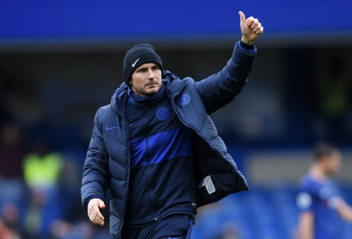 LONDON, ENGLAND - MARCH 08: Frank Lampard, Manager of Chelsea reacts after his sides victory during the Premier League match between Chelsea FC and Everton FC at Stamford Bridge on March 08, 2020 in London, United Kingdom. (Photo by Mike Hewitt/Getty Images)