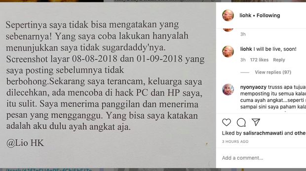 Unggahan Laurens mengenai ancaman