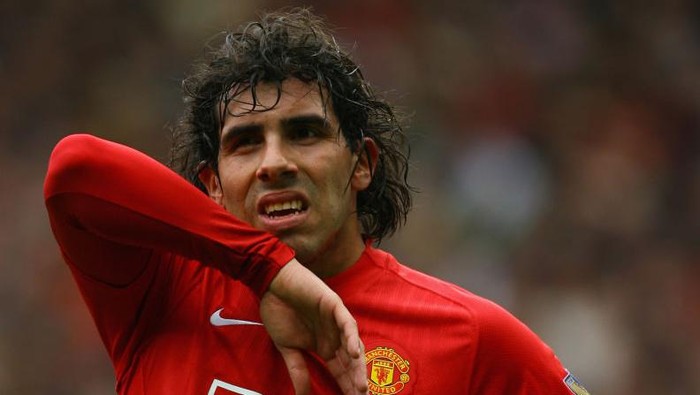 MANCHESTER, UNITED KINGDOM - MAY 10:   Carlos Tevez of Manchester United looks on during the Barclays Premier League match between Manchester United and Manchester City at Old Trafford on May 10, 2009 in Manchester, England. (Photo by Alex Livesey/Getty Images)
